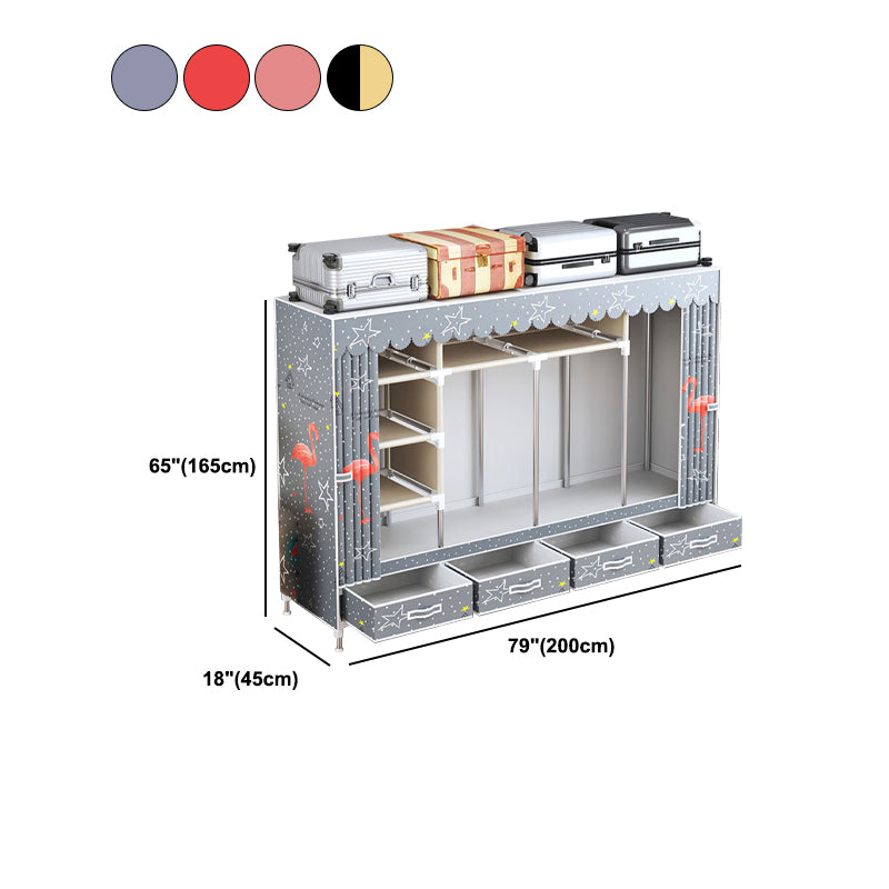 Modern Style Wardrobe Armoire Silver Steel Frame Wardrobe with Drawer