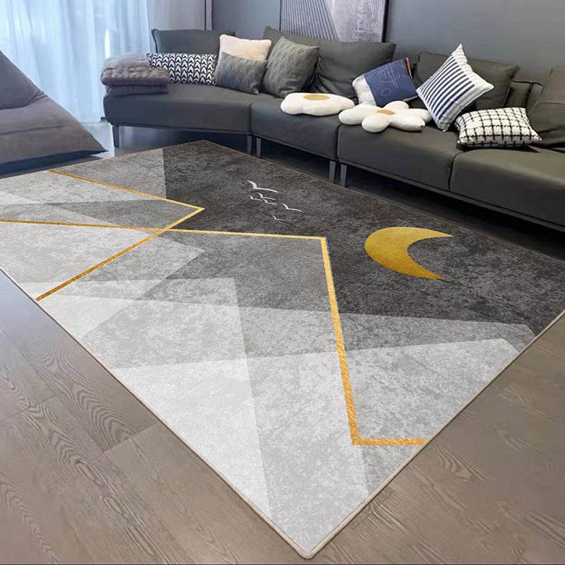Contemporary Geometry Print Rug Polyester Carpet Stain Resistant  Area Rug for Living Room