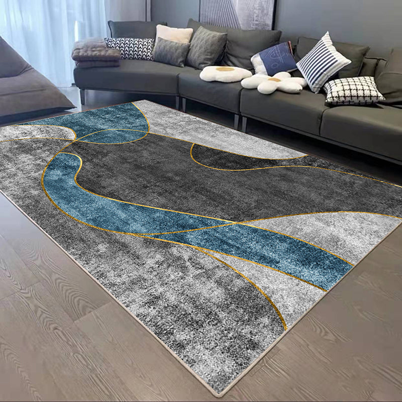 Contemporary Geometry Print Rug Polyester Carpet Stain Resistant  Area Rug for Living Room