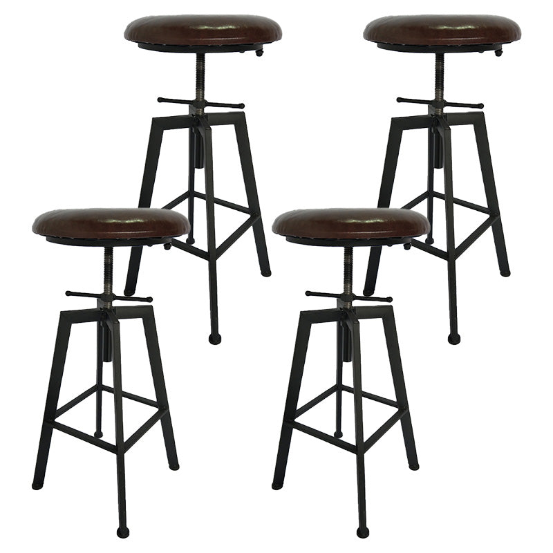 Industrial Metal Barstool Faux Leather Upholstered Counter Stool in Matte Finish