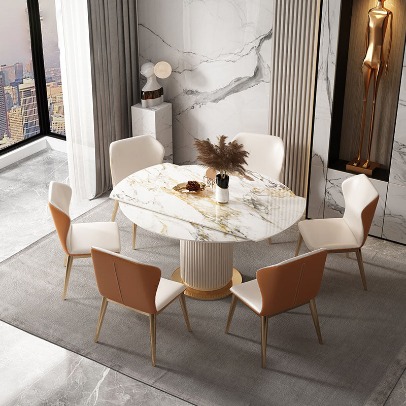 Glam Round Dining Set Stone 1/4/7 Pieces Dining Furniture for Indoor