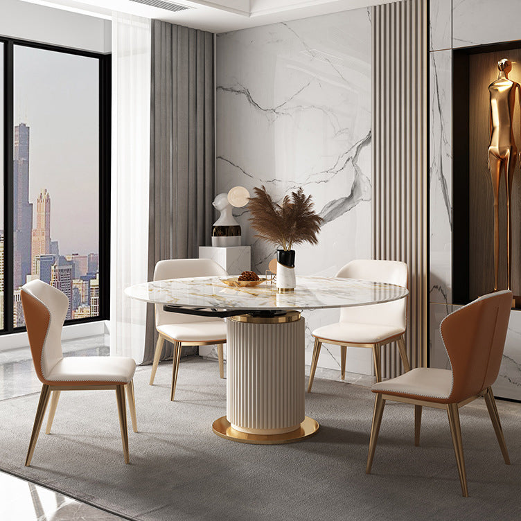 Glam Round Dining Set Stone 1/4/7 Pieces Dining Furniture for Indoor