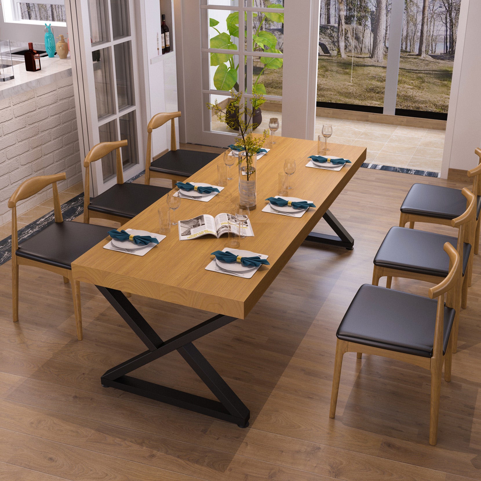 Rectangle 1/2/7 Pieces Dining Set Double Pedestal Dining Furniture