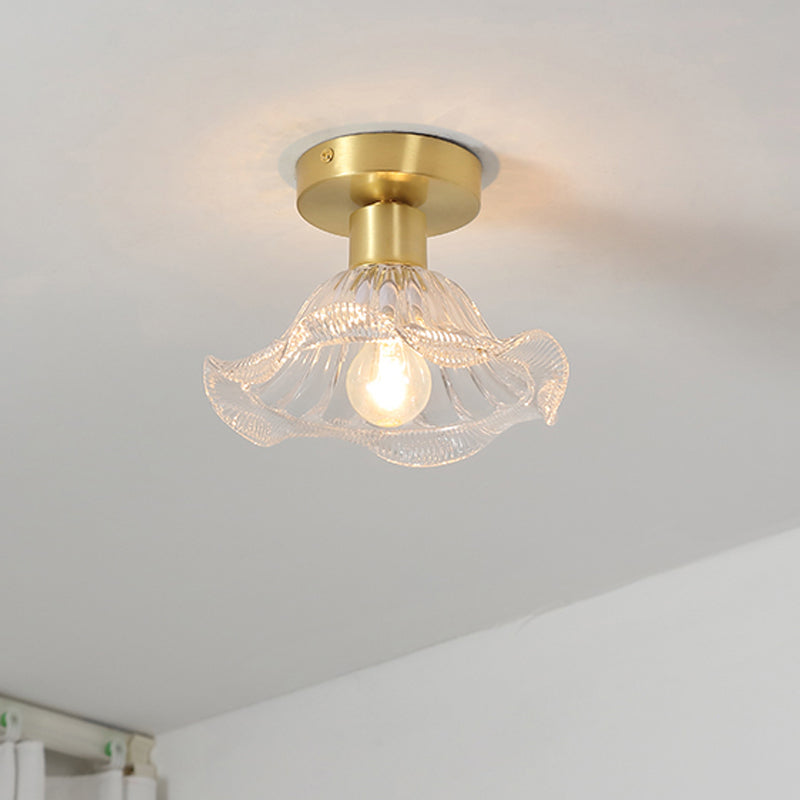 Modern Metal Ceiling Light Geometric Shape Flush Mount with Glass Shade for Living Room