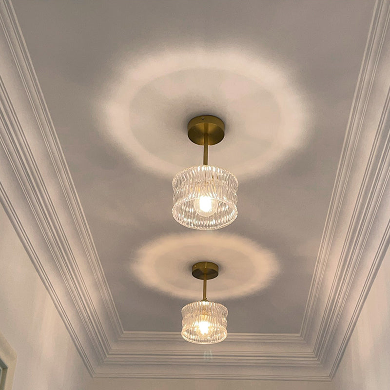Modern Metal Ceiling Light Geometric Shape Flush Mount with Glass Shade for Living Room