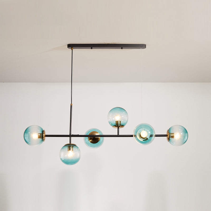 46 - Inch 6 - Light Island Pendant Iron and Glass Ball Shade Ceiling Fixture