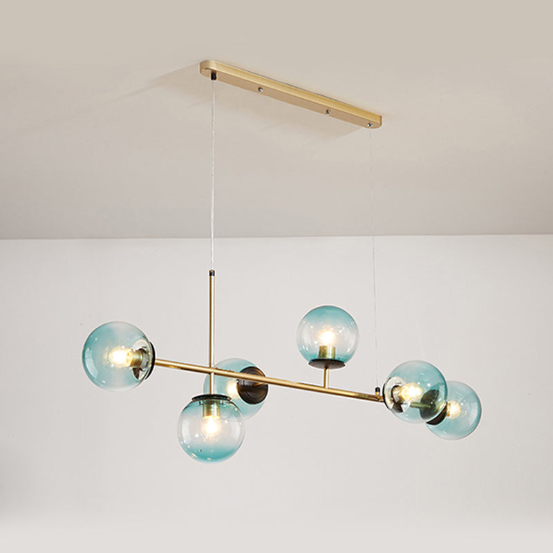 46 - Inch 6 - Light Island Pendant Iron and Glass Ball Shade Ceiling Fixture