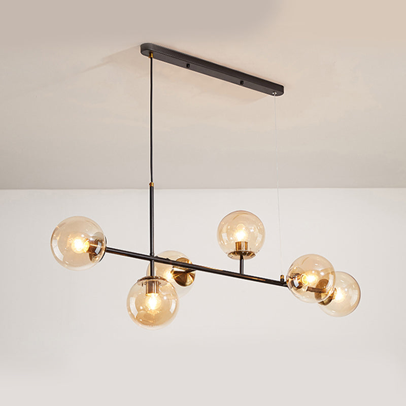 46 - Inch 6 - Light Island Pendant Iron and Glass Ball Shade Ceiling Fixture