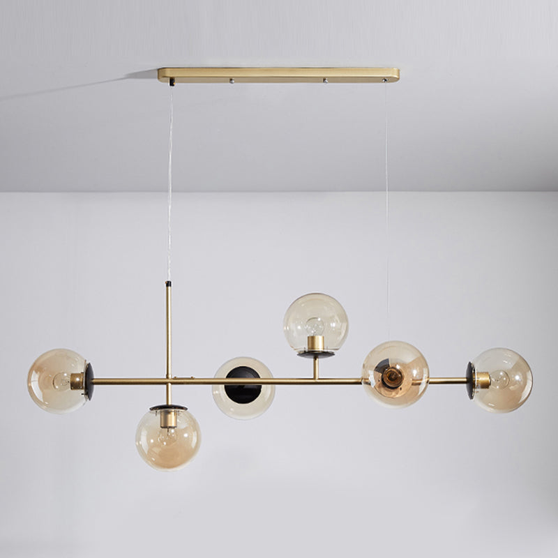 46 - Inch 6 - Light Island Pendant Iron and Glass Ball Shade Ceiling Fixture