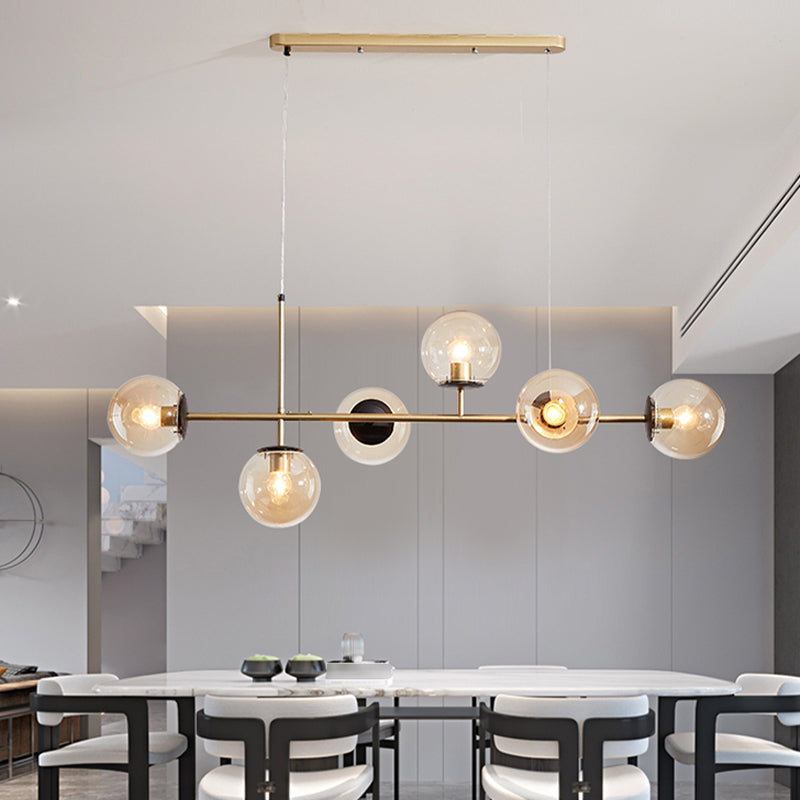 46 - Inch 6 - Light Island Pendant Iron and Glass Ball Shade Ceiling Fixture