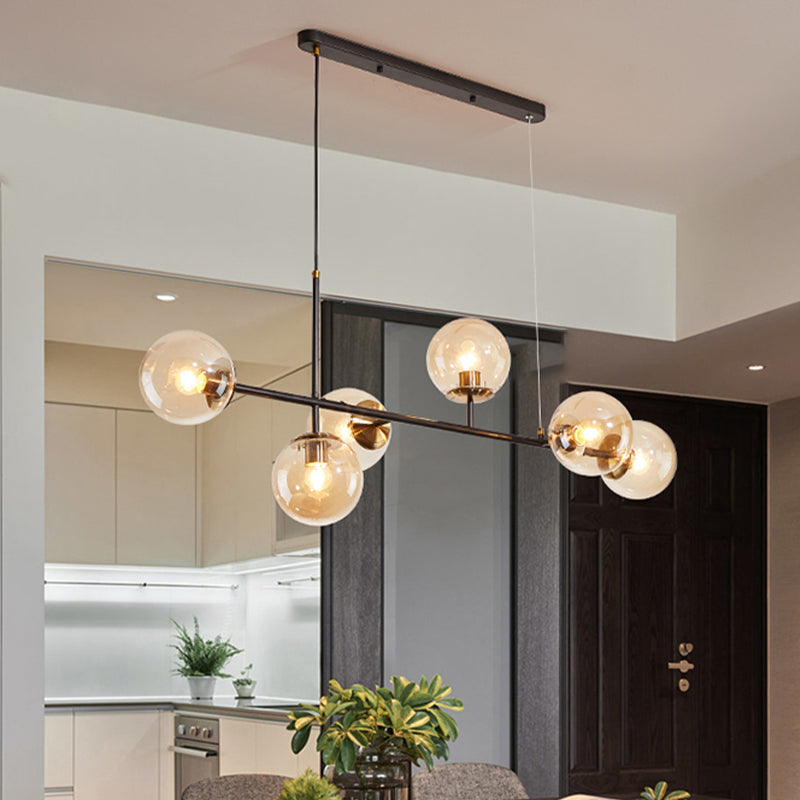 46 - Inch 6 - Light Island Pendant Iron and Glass Ball Shade Ceiling Fixture