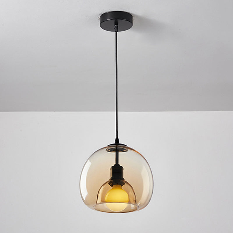 1 / 3 - Light Island Pendant Light in Dark Black Metal and Glass Ceiling Pendant Fixture