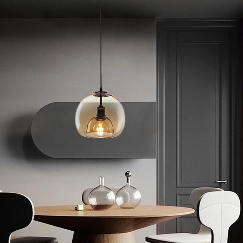 1 / 3 - Light Island Pendant Light in Dark Black Metal and Glass Ceiling Pendant Fixture