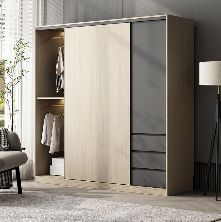 Engineered Wood Wardrobe Armoire Modern Sliding Door Wardrobe
