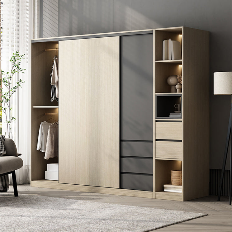 Engineered Wood Wardrobe Armoire Modern Sliding Door Wardrobe