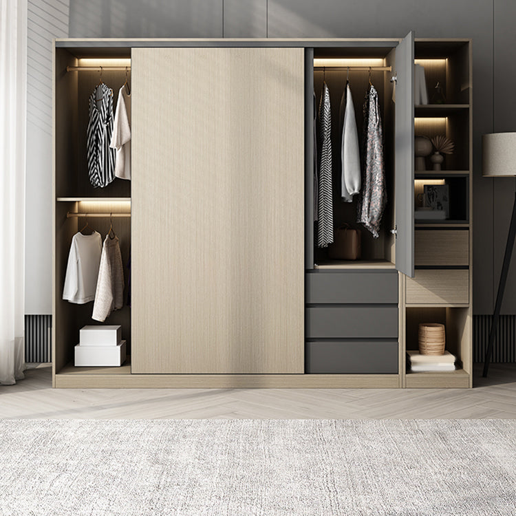 Engineered Wood Wardrobe Armoire Modern Sliding Door Wardrobe