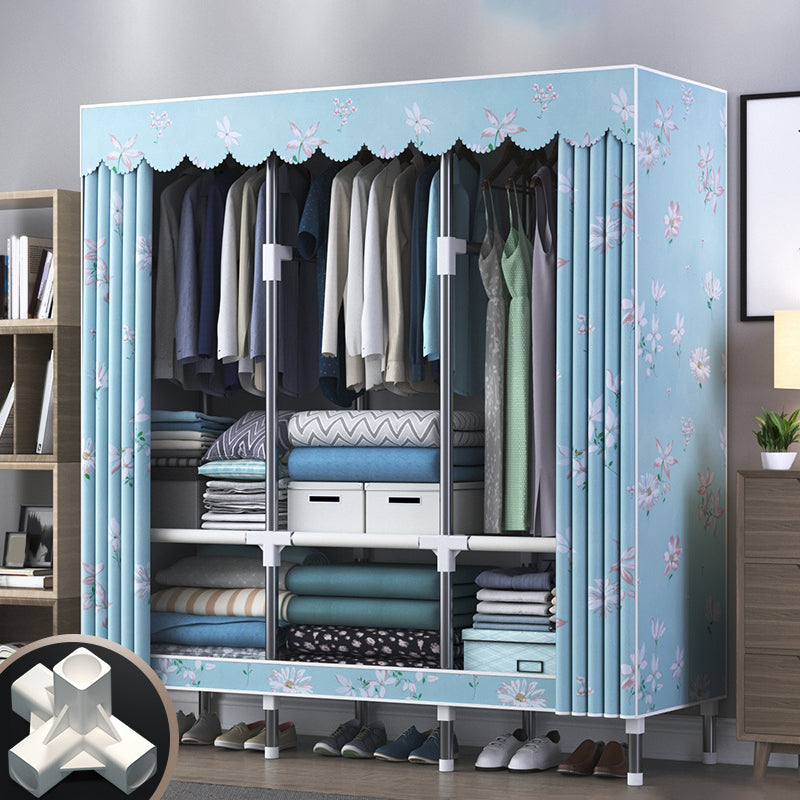 Modern Style Wardrobe Closet Metal Frame Wardrobe Armoire with Shelves