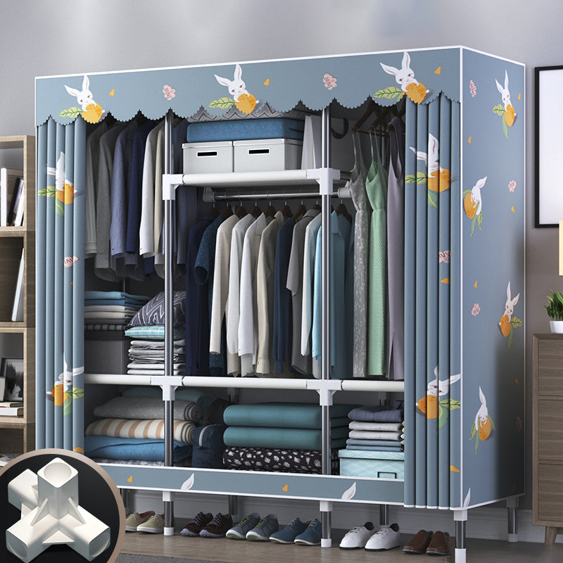 Modern Style Wardrobe Closet Metal Frame Wardrobe Armoire with Shelves