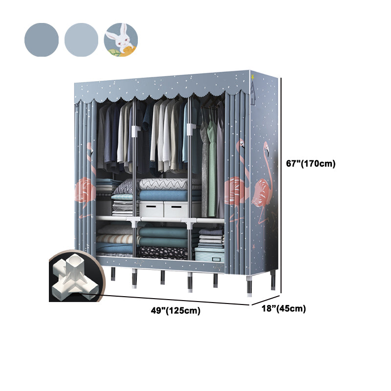 Modern Style Wardrobe Closet Metal Frame Wardrobe Armoire with Shelves