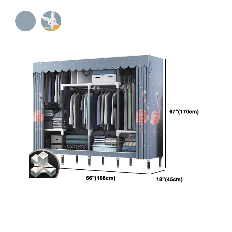 Modern Style Wardrobe Closet Metal Frame Wardrobe Armoire with Shelves