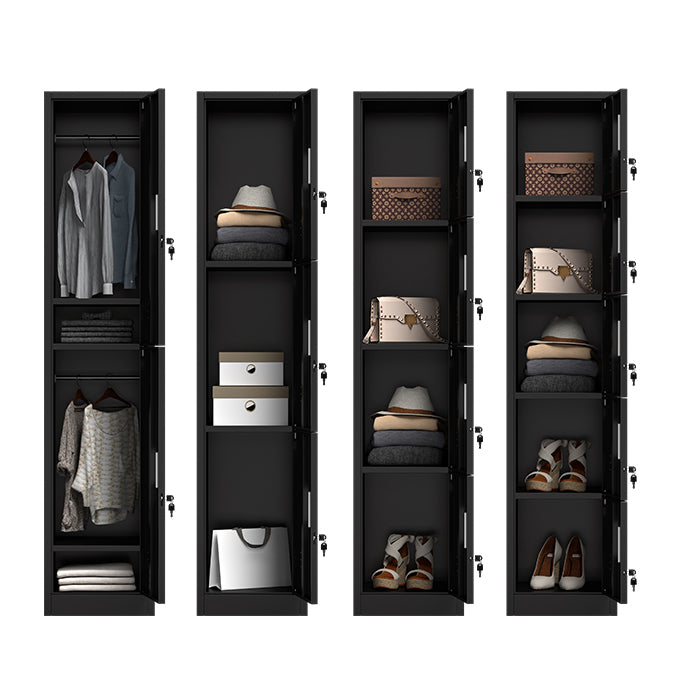 Grey and Black Non-Hanging Armoire Modern Metal Storage Cabinet with Doors