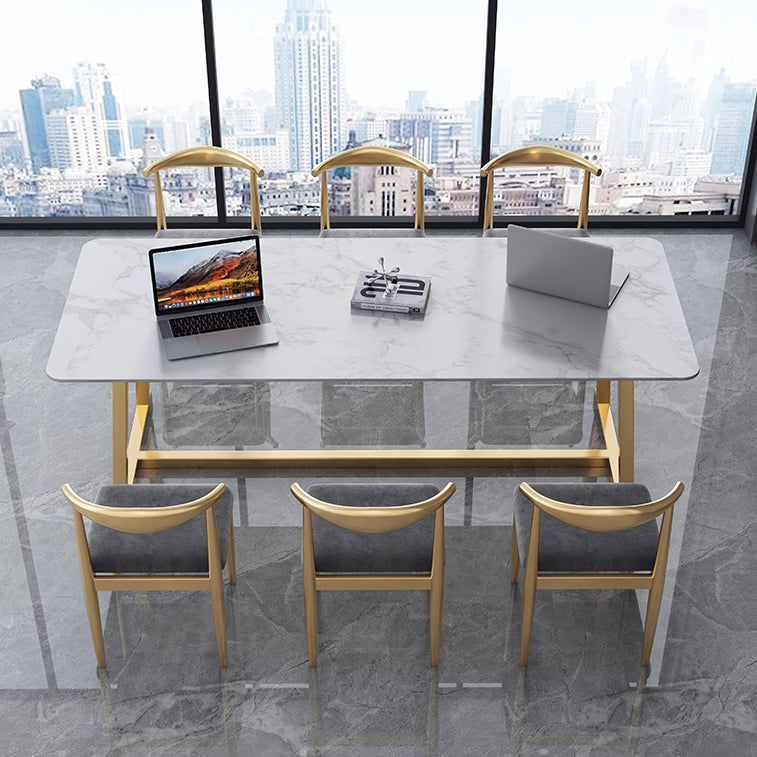 Marble Curved Work Table Home Office Luxury Fixed Writing Desk