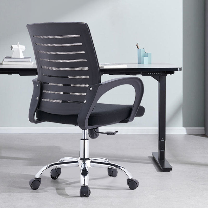 Modern Fixed Arms Desk Chair Lumbar Support Steel Office Chair