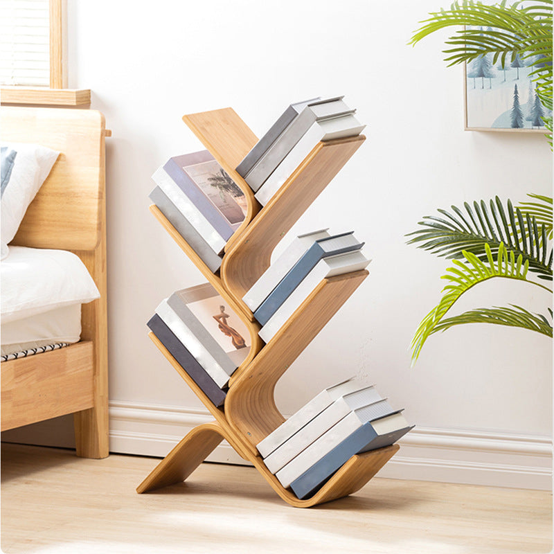 Geometry Bamboo Bookshelf Modern Bedroom Bookcase with Shelf 23.2" W X 8" D