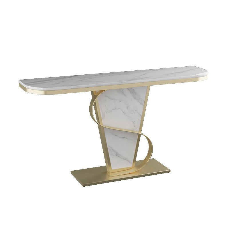 Golden Metal Pedestal Base Half Moon Stain Resistant Console Table