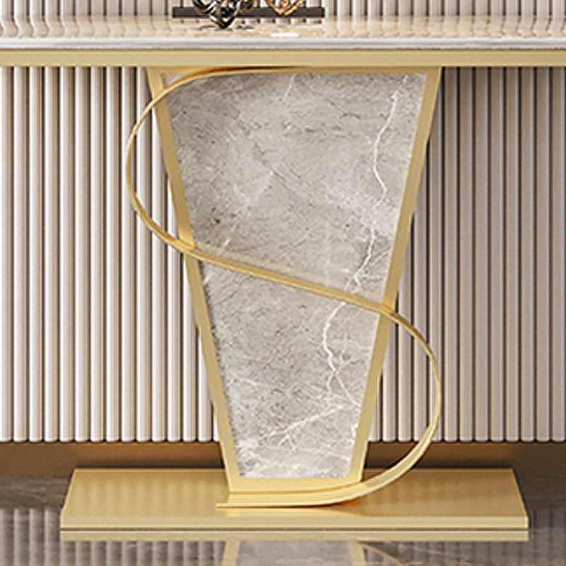 Golden Metal Pedestal Base Half Moon Stain Resistant Console Table