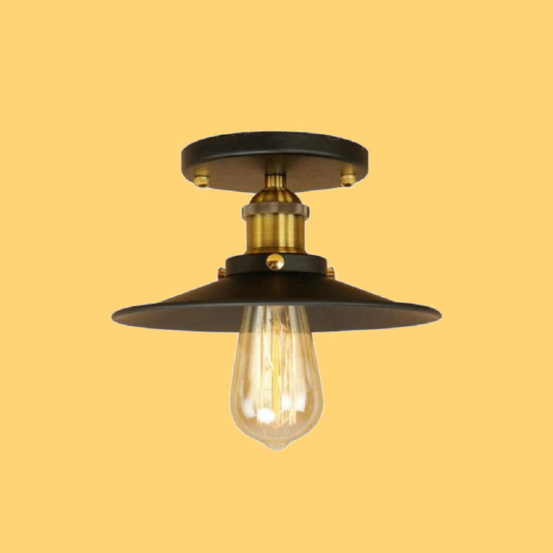 Industrial Retro Iron Ceiling Light Cone Shape Flush Mount in Black