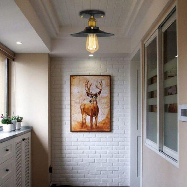 Industrial Retro Iron Ceiling Light Cone Shape Flush Mount in Black