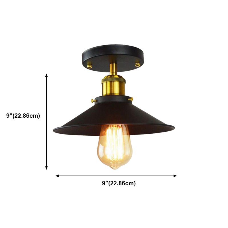 Black Cone Flush Mount in Industrial Vintage Style 1-Light Iron Ceiling Light