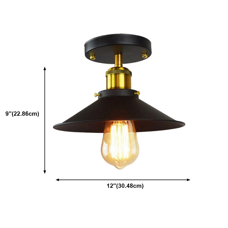 Black Cone Flush Mount in Industrial Vintage Style 1-Light Iron Ceiling Light