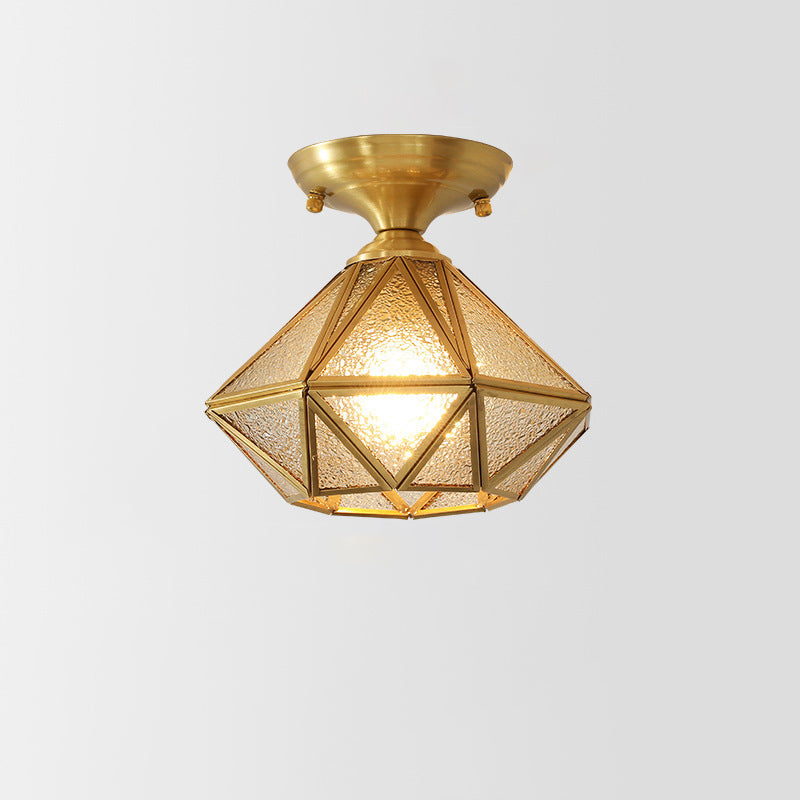 Brass Geometric Ceiling Light in Colonial Style Glass 1-Light Flush Mount