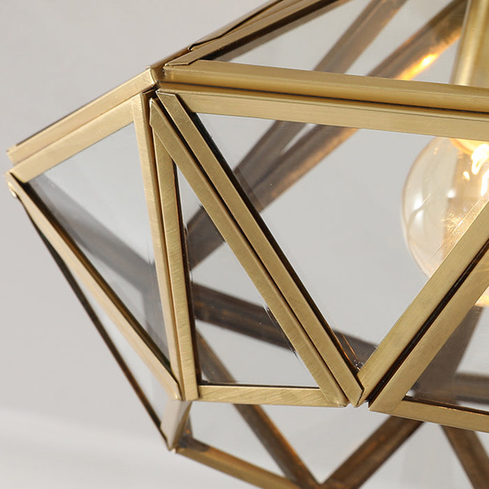 Brass Geometric Ceiling Light in Colonial Style Glass 1-Light Flush Mount