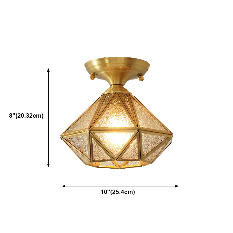 Brass Geometric Ceiling Light in Colonial Style Glass 1-Light Flush Mount