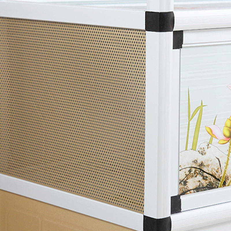 Modern Metal Sideboard Tempered Glass Doors Cabinets Server for Dining Room