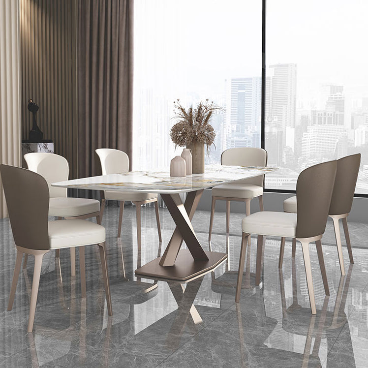 Traditional Luxury Pedestal Furniture Stone Dining Table for Dining Room