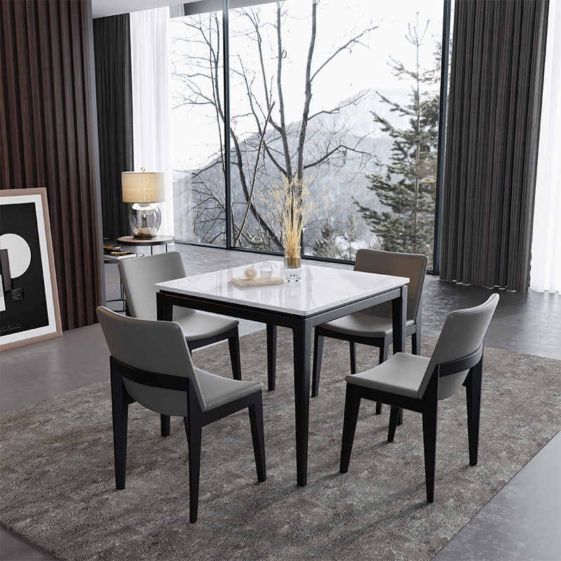 Square White Top Dining Table Industrial 4 Legs Dining Table with Black Frame