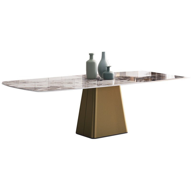 Metal Traditional Luxury Rectangle Table Indoor Sintered Stone Top Table with Pedestal