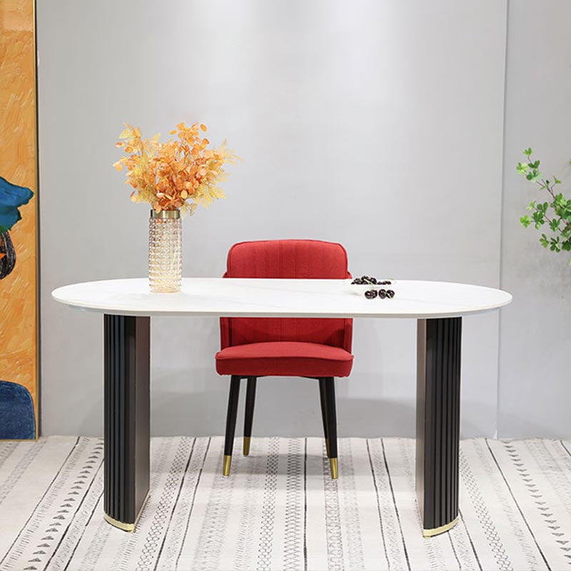 Oval Stone Dining Table Luxury Double Pedestal Table for Dining Room