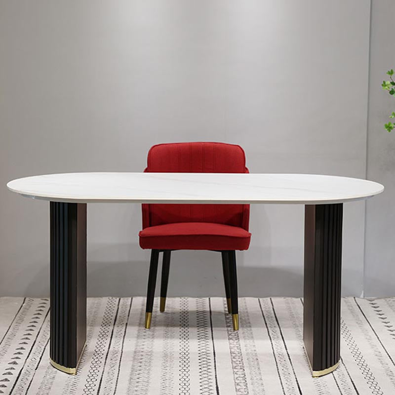 Oval Stone Dining Table Luxury Double Pedestal Table for Dining Room