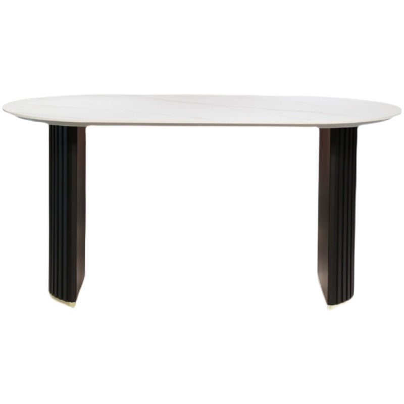Oval Stone Dining Table Luxury Double Pedestal Table for Dining Room