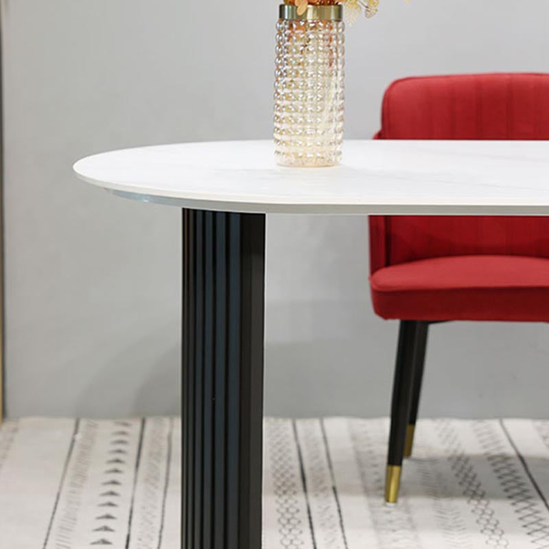 Oval Stone Dining Table Luxury Double Pedestal Table for Dining Room