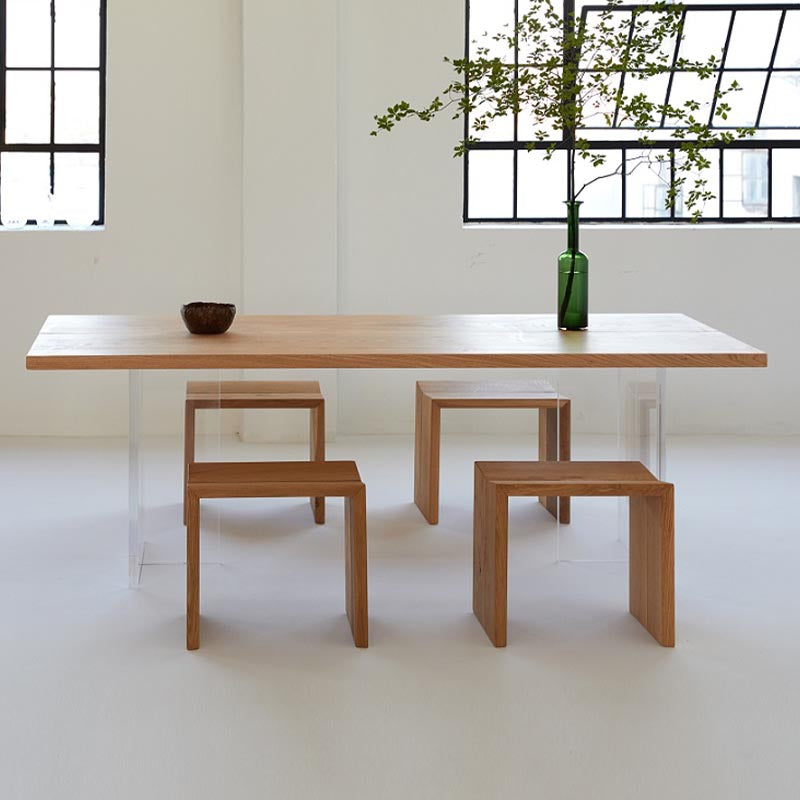 Rectangle Double Pedestal Table Modern Dining Fixed Table with Pine Solid Wood