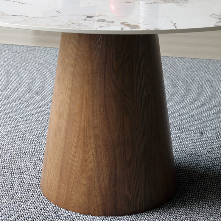 Stone Top Dining Table Modern Round Dining Table with Wood Pedestal Base without turntable