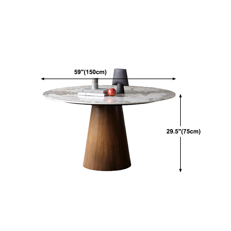 Stone Top Dining Table Modern Round Dining Table with Wood Pedestal Base without turntable