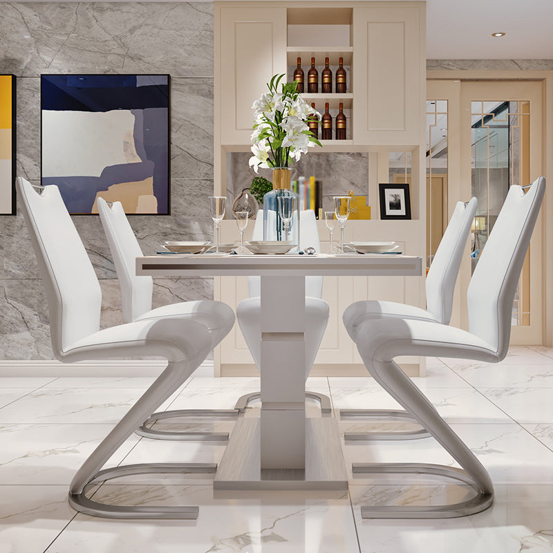 Luxury Artificial Wood Dining Table Rectangle White Table with Metal Pedestal