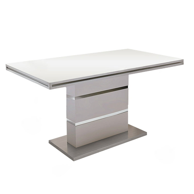 Luxury Artificial Wood Dining Table Rectangle White Table with Metal Pedestal